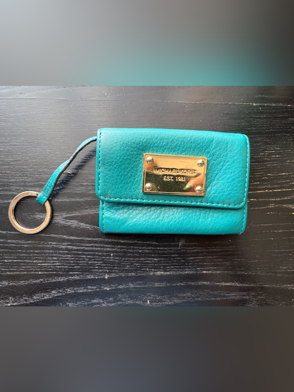 Michael Kors Teal Leather Coin Pouch with Gold Hardware